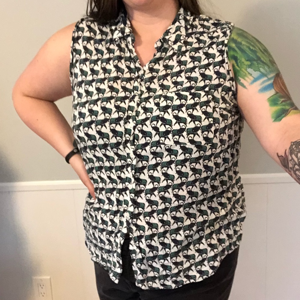 Elephant print sleeveless button down